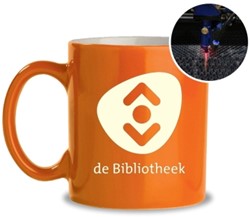 Oranje mok met logo - lasergravure (12 stuks)